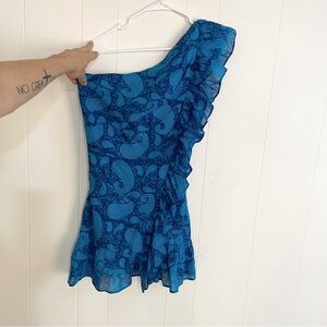 Desert Queen Blue Paisley One-Shoulder Dress Floral Size M (38) Summer Mini